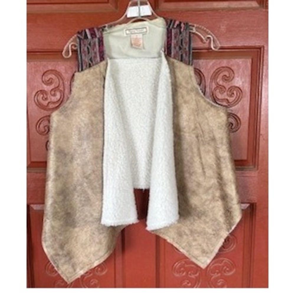 Flying Tomato Vest Faux Leather Sherpa Aztec Trim Western Southwestern Small